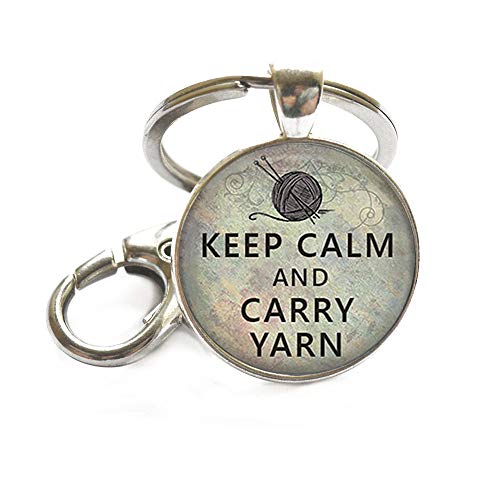 Ishaou Keep Calm and Carry Yarn Keychain, Knitting Keychain, Knitters Gift Key Chain Purse Hook Hanger