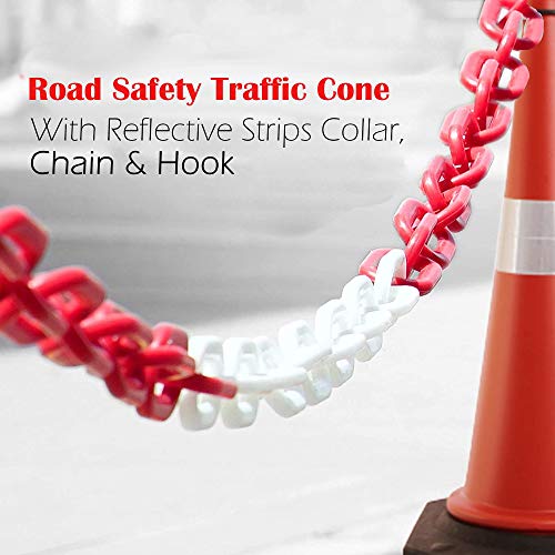 Image of LADWA Road Traffic Cone, Pack of 2 cones 750mm, with 2 mtr chain + 2 hooks, (Safety Cone, Traffic Safety Cone, Road Safety Cone with Reflective Strips Collar)