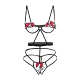 Women's Exotic Apparel Women's Two Piece Underwire Lingerie Set Bow Knot Cut Out Halter Bra and Panty Sleepwear