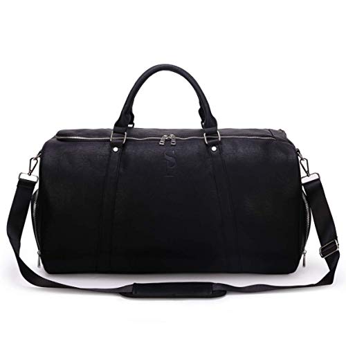 Sole Premise Leather Duffle Bag for Multi-functional Travel Carry-on with Shoe Compartments for Men & Women (Black)