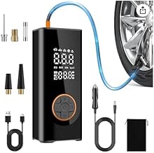 Portable Tyre Pump for Car, Cordless Car Tyre Inflator Air Compressor, Electric Mini Bike Pump with Digital Pressure Gauge 150PSI, Dual Value Display, LED Light, Bike, Motorbike, Ball