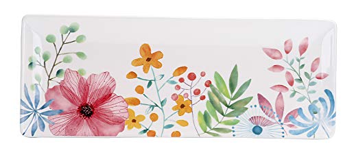 Bico Flower Carnival Ceramic 14 inch Rectangular Serving Platter, Set of 2, for Serving Salad, Pasta, Cheese, Ham, Appetizer, Microwave & Dishwasher Safe - Thumbnail 3