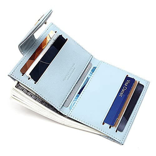 Image of Badiya Small Wallets for Women Bifold Multi Card Case Wallet Slim Credit Card Holder with Zipper Coin Purse, Blue, one size, Minimalist
