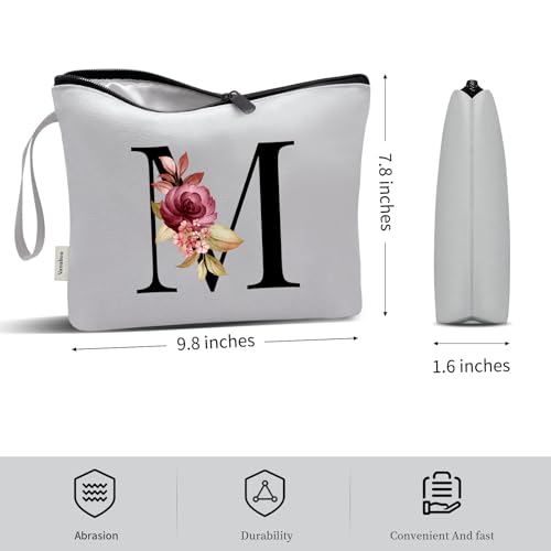 Image of Vavabox A-Z Personalized Makeup Bag, Birthday Gifts for Women Mom, Gifts for Best Friend, Bride Bridesmaid Cosmetic bag (M, Grey)