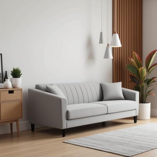 Image of Avion Natalia 3 Seater Velvet Sofa for Living Room Light Grey Luxury Plush Fabric Couch Modern Comfortable Upholstered Sofa Premium Home Furniture Lounge Seating
