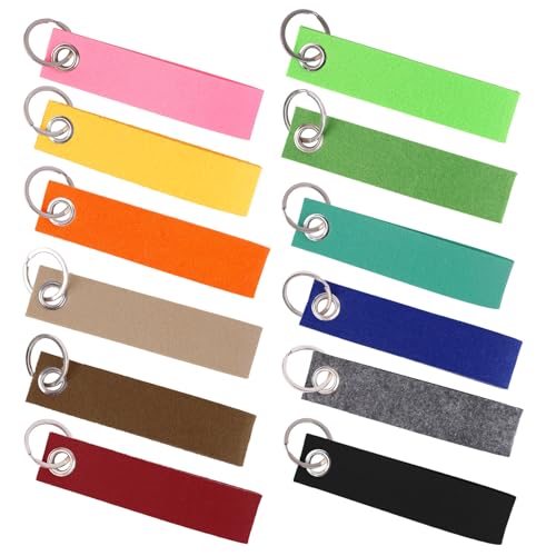 12 Stück Schlüsselanhänger Filz Rohling Filz Schlüsselanhänger Rohlinge Filzschlüsselanhänher Rohling Filzanhänger Schlüsselanhänger Blanko mit Edelstahl Ring für Dekoration Basteln DIY (13 * 3cm)