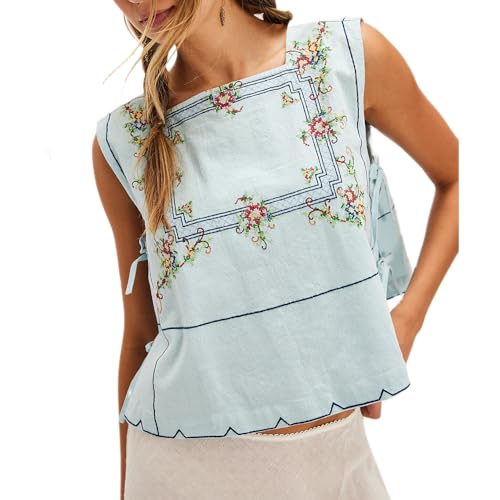 Amiblvowa Tie Front Tank Top Y2k Women Teen Girl Sleeveless Crop Vest Low V Neck Bow Sexy Going Out Summer Cropped Top