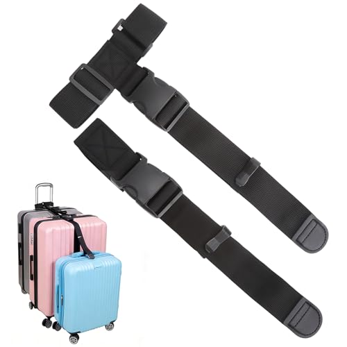 XRVRILE Sangles de bagage pour connecter 3 valises, sangles de voyage réglables avec boucles pour 2 à 3 bagages, avec 2 sangles (noir)