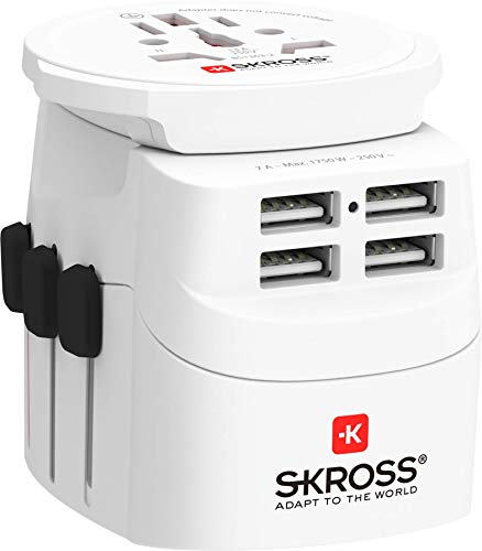 Image of SKROSS | 1.302471 | Pro Light USB | Universal Travel Adapter with 2 and 3 Poles + 4 USB Ports 4.8 A. Voltage and Power: 100 V-700 W /250 V-1750 W. Shock Protection White