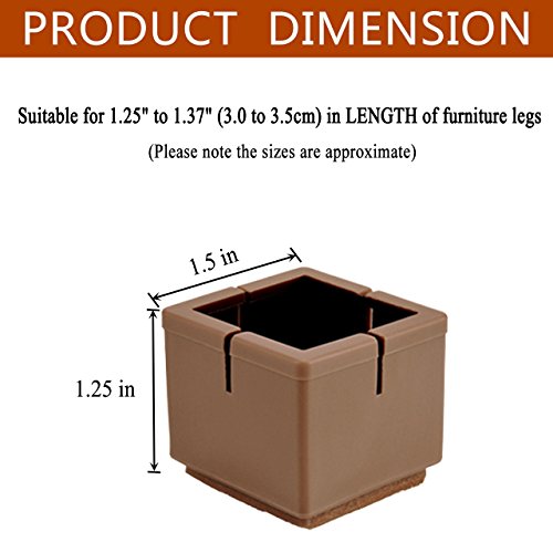Chair Leg Floor Protectors, WarmHut 16pcs Brown Silicone Table Furniture Leg Feet Tips Covers Caps, Felt Pads, Prevent Scratches, Wood Floor Protector (Square)(Brown)