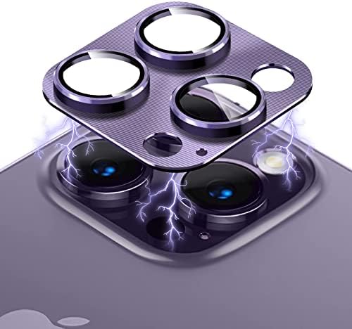 Hlija Rear Back Camera Lens Protector Tempered Glass for iPhone 14 Pro/ 14 Pro Max -3D Full Coverage Metal Ring Cover Case-2 Pack/Original Purple