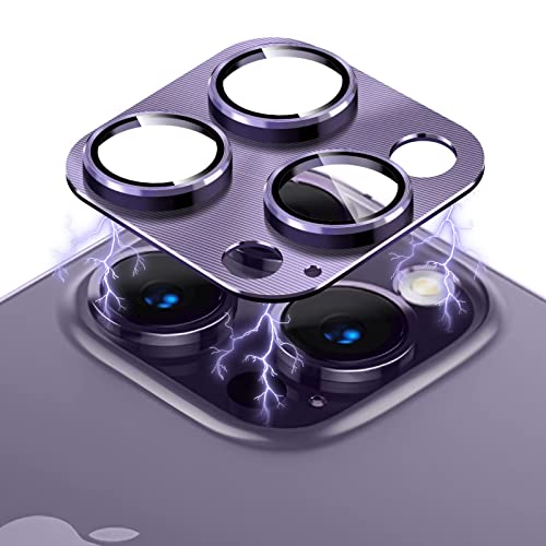 Hlija Rear Back Camera Lens Protector Tempered Glass For Iphone 14 Pro/ 14 Pro Max -3D Full Coverage Metal Ring Cover Case-2 Pack/Original Purple #TOP20