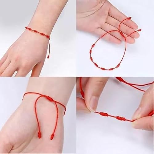 pulseira vermelha 7 nós kit c 4 pulseiras sorte 7 nó | amuleto da kabbalah | proteção contra o mau-o
