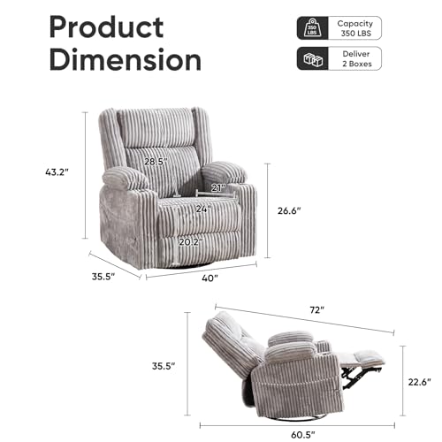 Image of Oversized Power Recliner Chair with Massage and Heat,Swivel Rocker Recliner Chair for Adults with Arm Storage,Nursery Glider Recliner with Adjustable Headrest and Side Pockets,Phone Stand,Light Grey