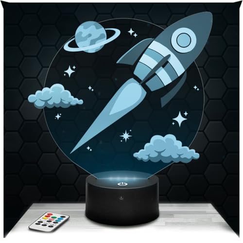 Lampephoto.fr - Rakete Kinder 3D Lampe, Touch Nachtlicht, Deko kinderzimmer, Geschenk Weihnachten Junge 4, 5, 6, 7, 8, 9, 10 JahrE. Nachttischlampe Rakete Kinder Raumschiff Weltall, 3D Led Illusion