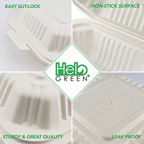 HeloGreen Eco Friendly 125 Count 6"x6" 1 Compartment To Go Food Containers - Heavy-Duty Quality, To Go Containers Disposable, Cornstarch, Microwave Safe, To Go Boxes for Food, Clamshell Food Container - Thumbnail 5