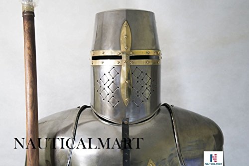 NauticalMart Full Size and Fully Wearable Knights Templar Suit of Armor - Helmet Costume Only