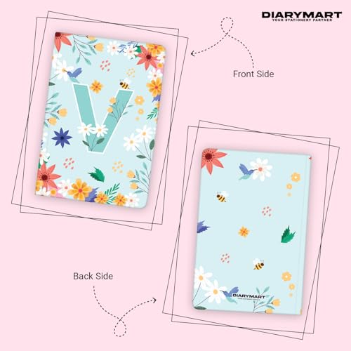 Image of Initial V Premium Soft Bound Notebook Diary for Girls and Women (B6, 90 GSM, 160 Ruled Pages) Floral Design Notebook Journal Diary