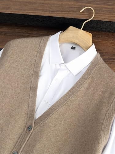 Men's V Neck 100 Percent Cashmere Cardigan Vest Fall Winter Sleeveless with Pockets Smart Casual4