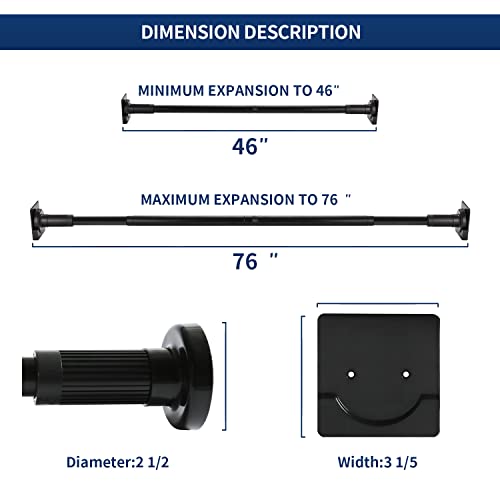 1 Inch Shower Curtain Rod 46-76 Inches, Double Adjustable Black Shower Curtain Rods Stainless Steel, Spring Tension Curtain Rod With Holder, Anti-Slip Waterproof For Bathroom Window #TOP4