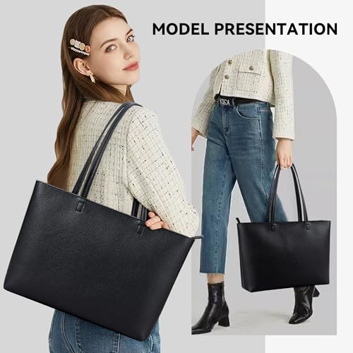 Image of KALIDI Tote Bag Zipper Shoulder Bag Faux Leather Purses Satchel for Women Casual Handbag Work Dating College