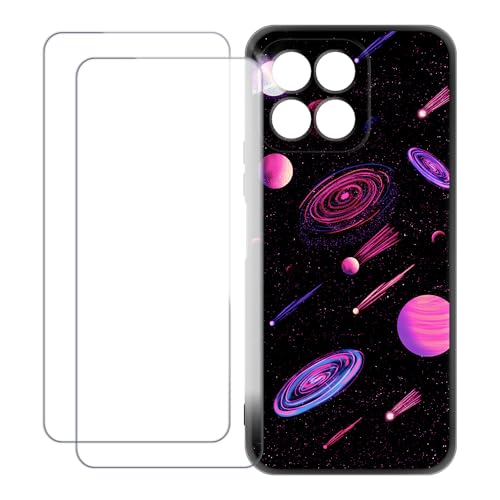 UOGNADGD Compatible con Huawei Honor X8 5G Funda Personalizada Colorida con 2 Protectores de Pantalla de Cristal Templado – Antigolpes y Antirayaduras (Planeta)