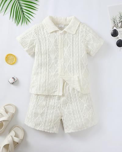 Image of Toddler Boy Clothes Little Kids Summer Outfits Short Sleeve Button Down Shirt Top Shorts Set 2 PCS Boy's Clothing