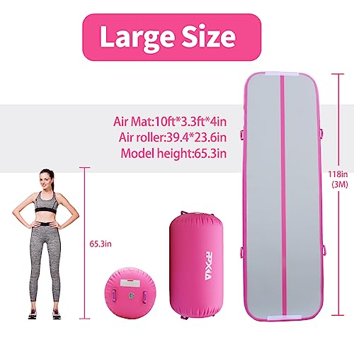Gymnastics Mat Inflatable Tumbling Mat 4 inches Thickness Air Floor Tumble Air Tumbling Mat Set with Pump for Training Cheerleading Home Use Beach Park and Water Use (Pink-2PCS)