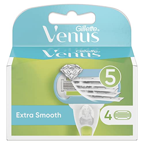 Gillette Venus Extra Smooth Razor Blades Women, Pack of 4 Razor Blade Refills, Lubrastrip with A Touch of Avocado Oils, SkinCushion Helps Protect From Shave Irritation