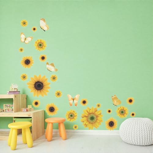 Vinilos decorativos de girasol y mariposa para pared miniatura 4