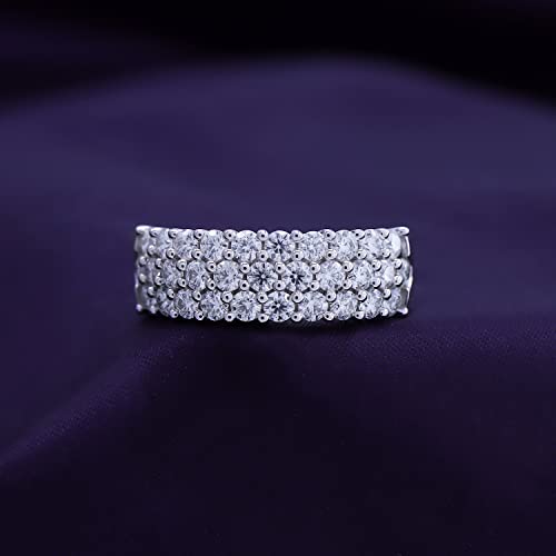 SAVEARTH DIAMONDS 1 1/2 Ctw Lab Created Moissanite & Lab Grown Diamond 3-Row Half Eternity Anniversary Band Ring For Women In 14K Gold Plated Sterling Silver (1.50 Cttw), Gift For Her4