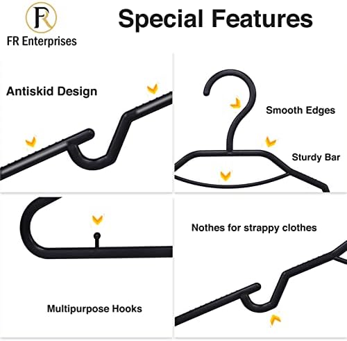 FR Enterprises 25 Pack Black Adult Plastic Hangers Multi-Functional, Space Saving With Tie Bar, Strap Hooks, Lightweight, Hangers Are Perfect For Better Organisation