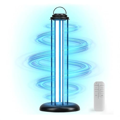 Whole Room Surface UV Light Sanitizer 60W, Professional UV-C Lamp with Remote & 3 Timer Settings for Home, Room, Kitchen, Commercial, Mattress & Bedding, Efficient Surface Cleaning in 15 Mins