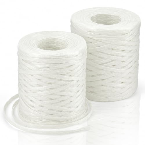 Image of BEVTEE 436 Yards Raffia Yarn for Crochet, Ribbons for Crafts, White