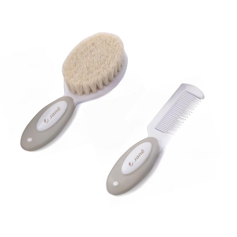 Jané Brush and Comb Set, Special for Babies and Newborns, Natural Bristles, Rounded Tips, Beige