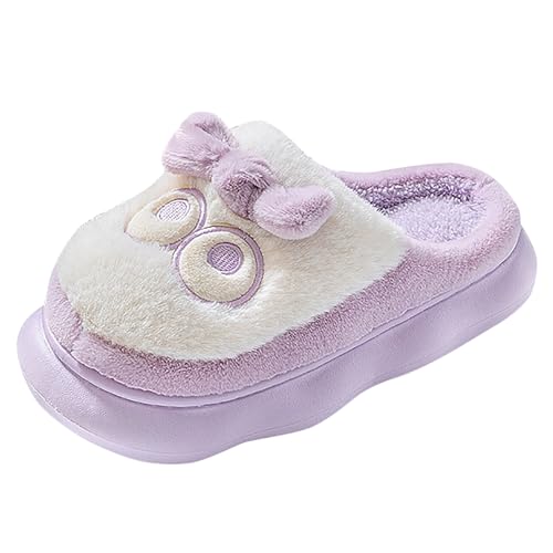 RTPR Calor de invierno al aire libre zapatillas de otoño e invierno para mujer, lindo nudo de lazo, felpa cálida, antideslizante, suela gruesa, par de zapatillas de algodón para uso doméstico para