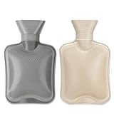 Hot Water Bottle Rubber 1 Liter 2Pcs, Cute Hot Water Bag for Pain Relief, Hand Feet Warmer