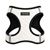 Step in Dog Cat Harness Lightweight Breathable Mesh Soft Padded Pet Vest Vegan Leather Choke Free Escape Proof for Small Medium Dogs (White, Small)