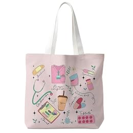 VIIJJUE Nurse Tote Bag, Nurse Appreciation Gifts for Women, Nursing Medical Healthcare Canvas Tote Bags, Pink Nursing Reusable Grocery Shopping Bag