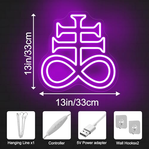 Image of The Cross of Leviathan Neon Sign Satanic Cross LED Light Gothic Wall Decor | LeviathanLed Neon Light Santa Wall Art USB Powered Dimmable Goth Home Wall Room Decoration 13 inchx13 inch