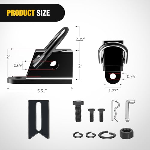 Image of Nilight 2 Inch Rear Trailer Hitch Receiver Kit for ATV UTV Rear Bumper Tow Hook Black Hitch Cover Kit