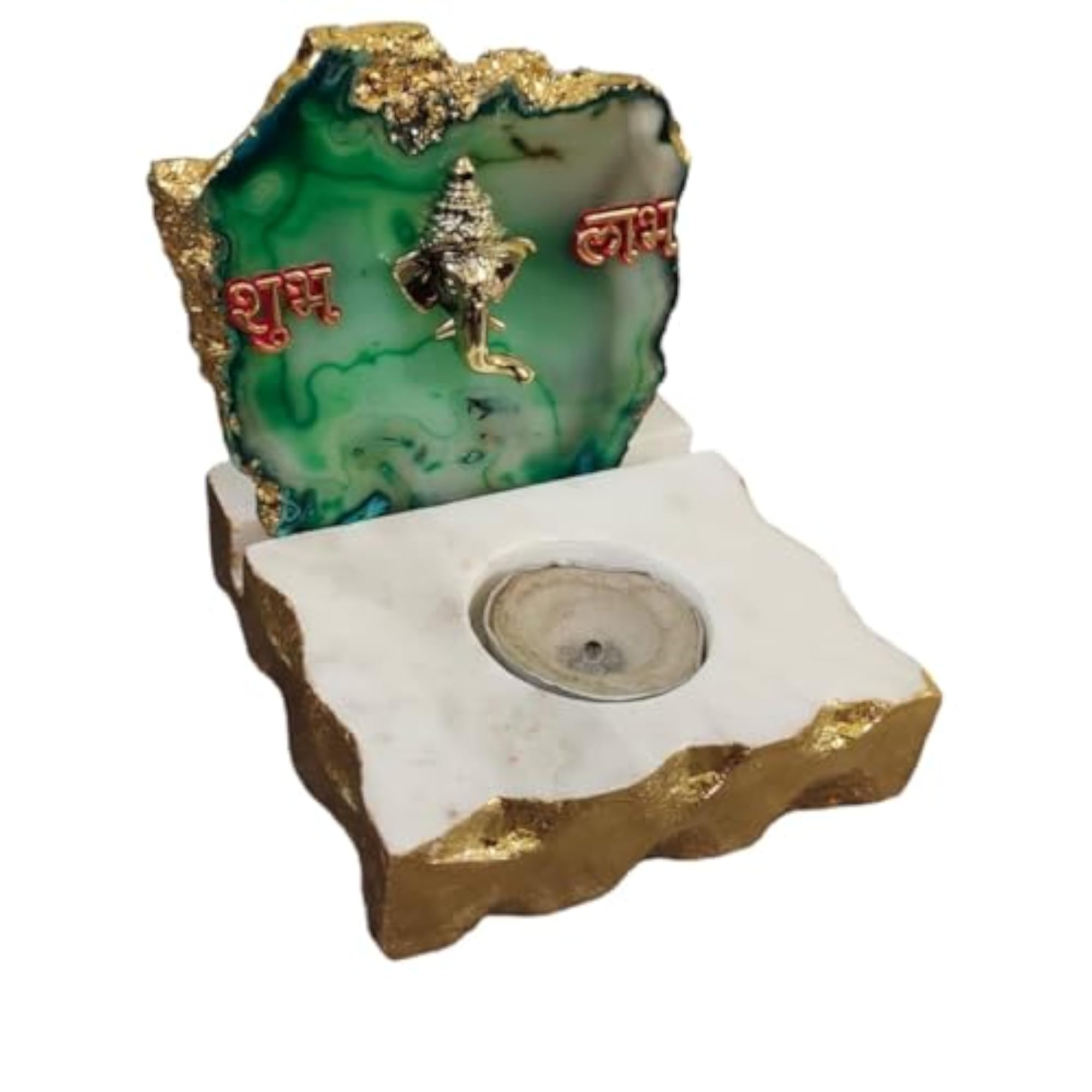 Decorative Marble Agate Tealight Candle Holder with Gold Accents
