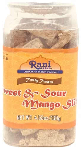 Rani Sweet & Sour Mango Slice Candy 4.55oz (130g) Vacuum Sealed, Easy Open Top, Resealable Container ~ Indian Tasty Treats | Vegan | Gluten Friendly | NON-GMO | Indian Origin
