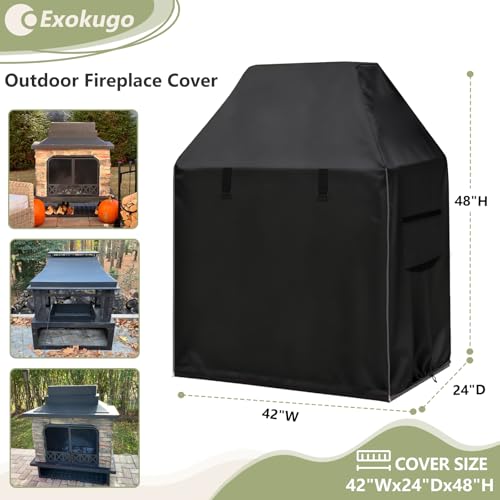 Exokugo Outdoor Fireplace Cover,Heavy-Duty 600D Oxford Waterproof Steel Chimney Fireplace Cover for Outside Wood Burning Fire Pits,42"W × 24"D × 48"H,Black by Exokugo - Image 4