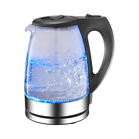 1.7L Glass Cordless Kettle with Blue LED Illumination Cover