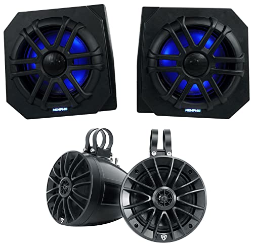 Memphis Pair Audio RNGR65FE 75w Speaker Pods for 2013-17 Polaris Ranger XP900 Bundle with Rockville UT65B UTV/ATV 6.5