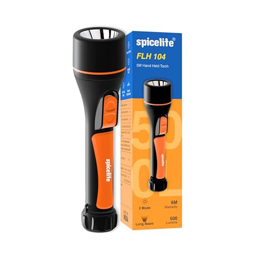 Image of 5W High Power LED Rechargeable Torch Light | 1KM Long Range Beam | Up to 6 Hours Backup | 2 Light Modes | 500 Lumens | ABS Body Unbreakable | IP 20 Rated | USB Type C Fast Charging