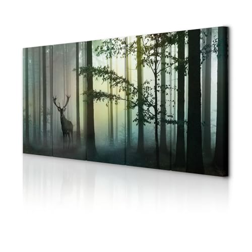 decomonkey Bilder Hirsch 200x80 cm 5 Teilig Leinwandbilder Bild auf...