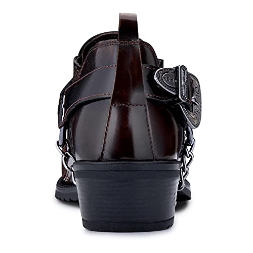 Mens Genuine Leather Western Shoes Us Eagle Patent Shiny Wincklepickers Metal Chain Belt Heel Dancing Cowboy-Brown 11 #TOP3