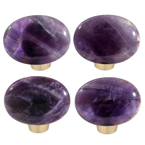 moonsix Set of 4 Oval Shape Crystal Stone Cabinet Drawer Knobs, Amethyst